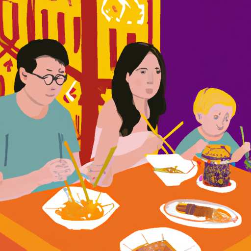משפחה נהנית מארוחה במסעדה תאילנדית מקומית